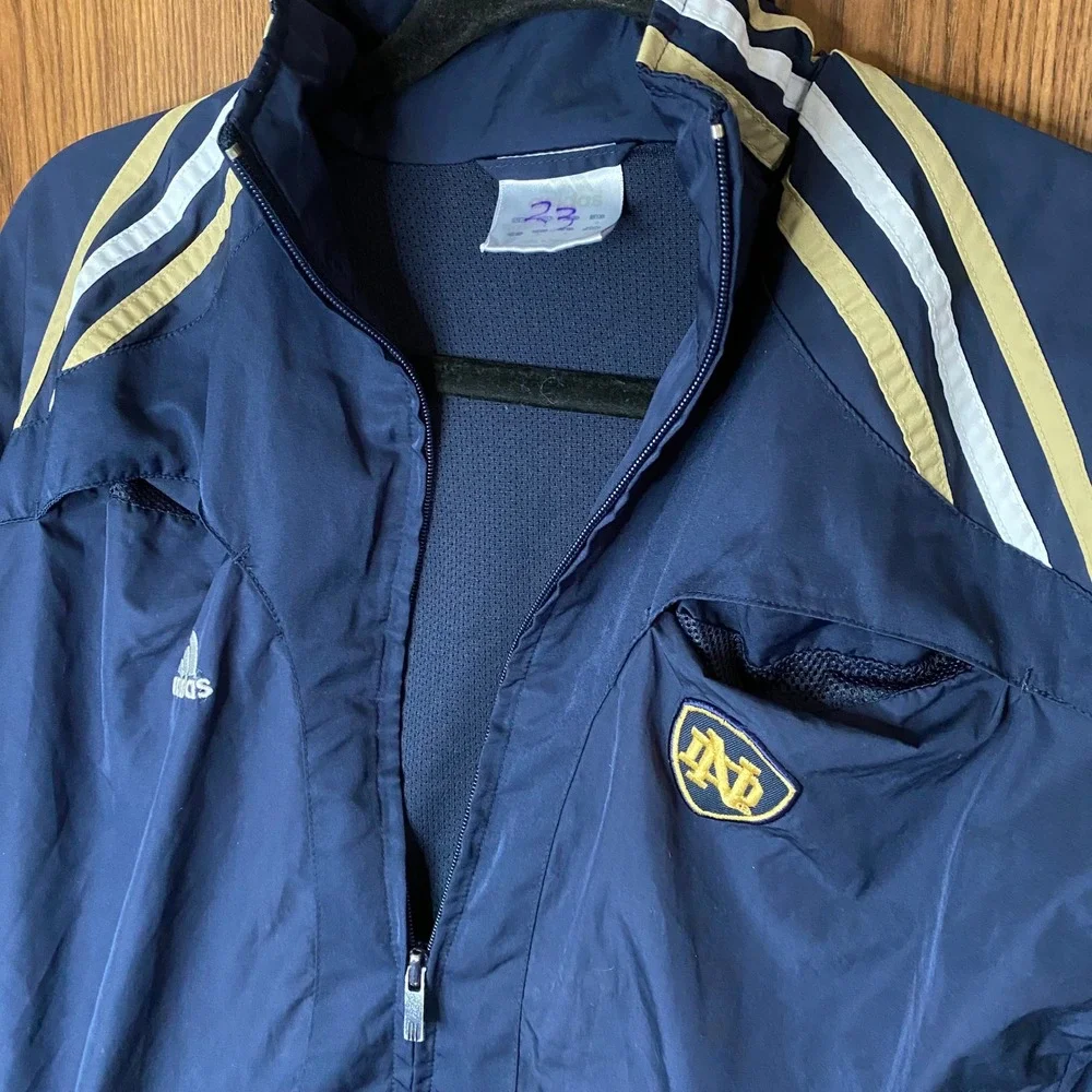 Adidas Notre Dame Track Jacket Mens Small Navy Blue Full Zip Windbreaker NCAA